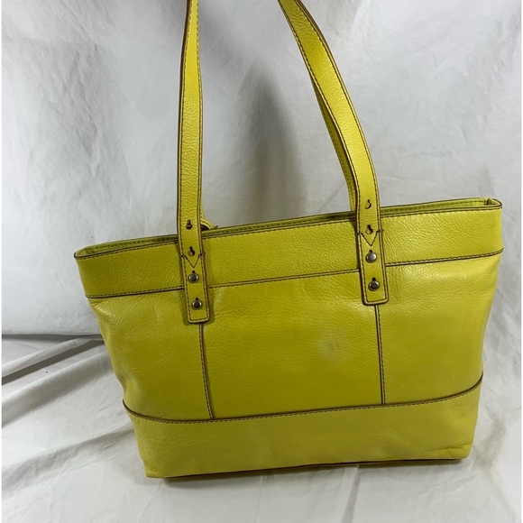 Genuine vintage FOSSIL bright yellow leather tote bag with  key fob - Picture 4 of 15